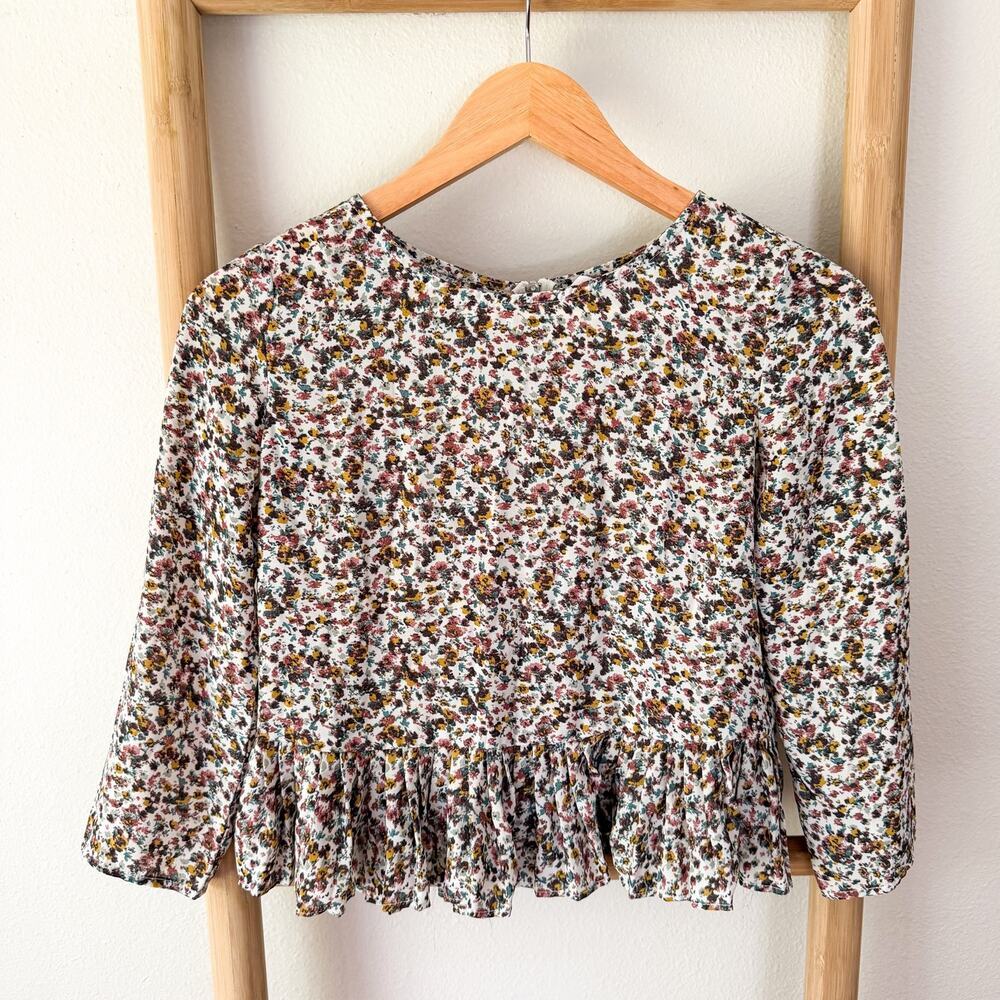 Bershka Floral Peplum Blouse Womens Small Long Sleeve Cottagecore Top